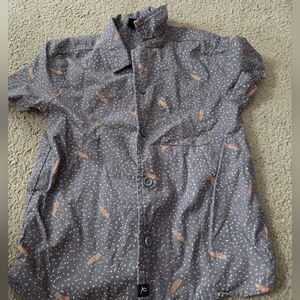 XS 4/5 art class Gray and Orange Patterned Button Down